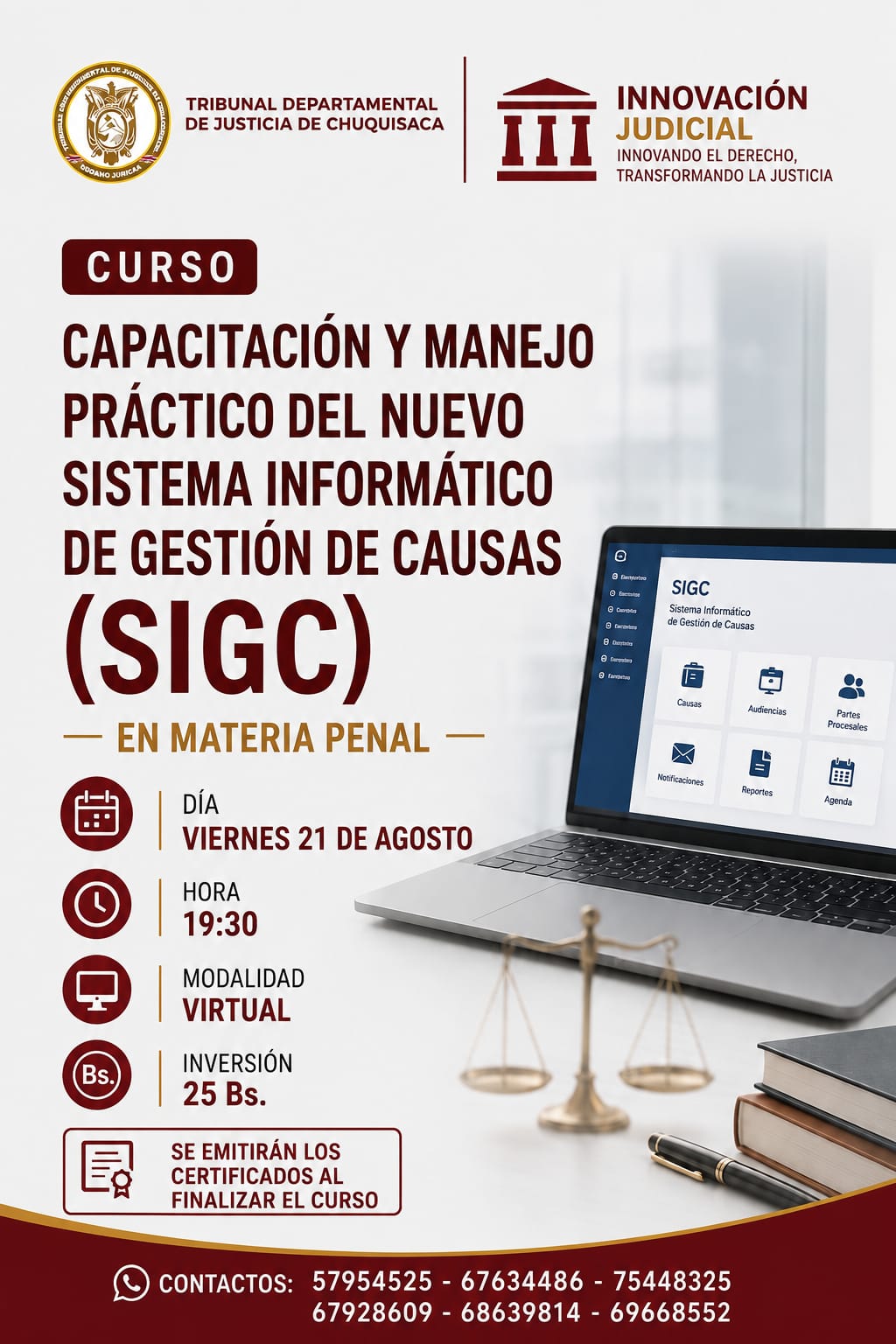 Flyer de CAPACITACION Y MANEJO DEL NUEVO SITEMA INFORMATICO DE GESTION DE CAUSAS (SIGC) EN MATERIA PENAL